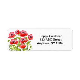 Red Garden Poppy Flowers Label