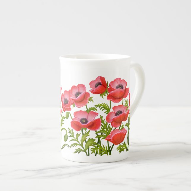 Red Garden Poppy Flowers Mug (Front Right)