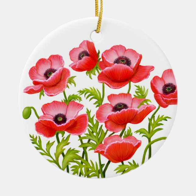 Red Garden Poppy Flowers Ornament (Front)
