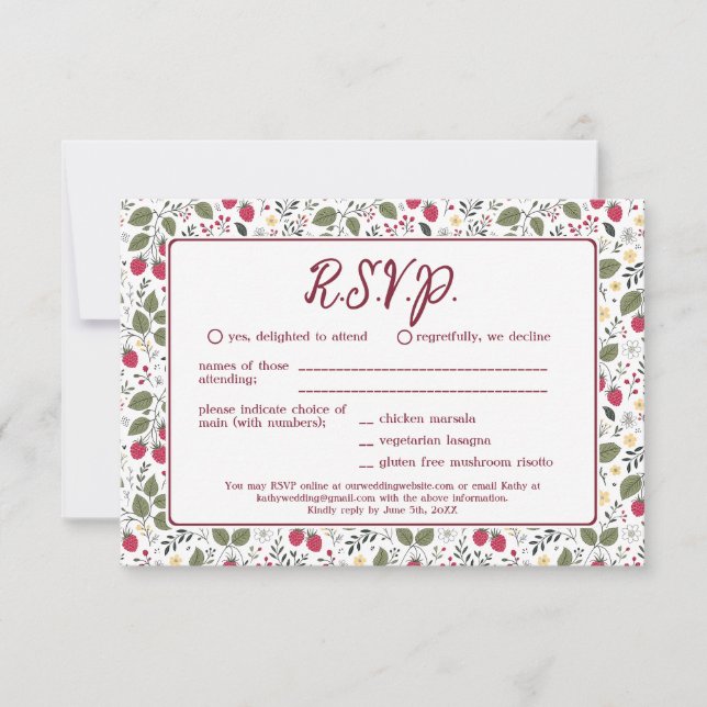 Red Garden Raspberry Spring Floral Wedding RSVP (Front)