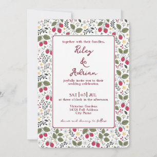 Red Garden Raspberry Yellow Flower Spring Wedding Invitation