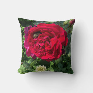 Red garden rose and bug cushion
