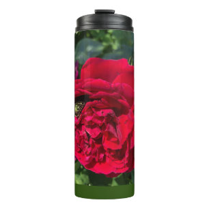 Red garden rose and bug thermal tumbler