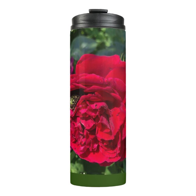 Red garden rose and bug thermal tumbler (Front)