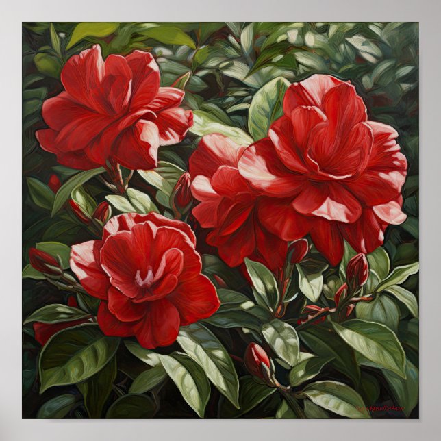 Red Gardenia Flowers Art Print Poster (Front)