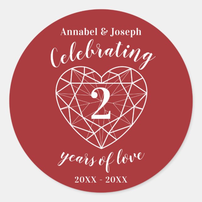Red garnet anniversary 2 years of love stickers (Front)