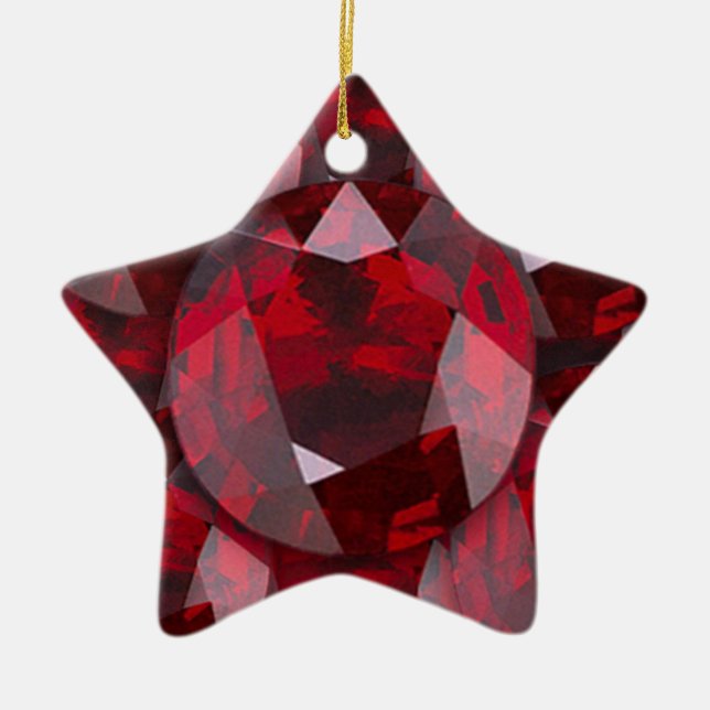 RED  GARNET GEMS JANUARY BIRTHSTONE CERAMIC TREE DECORATION (Front)
