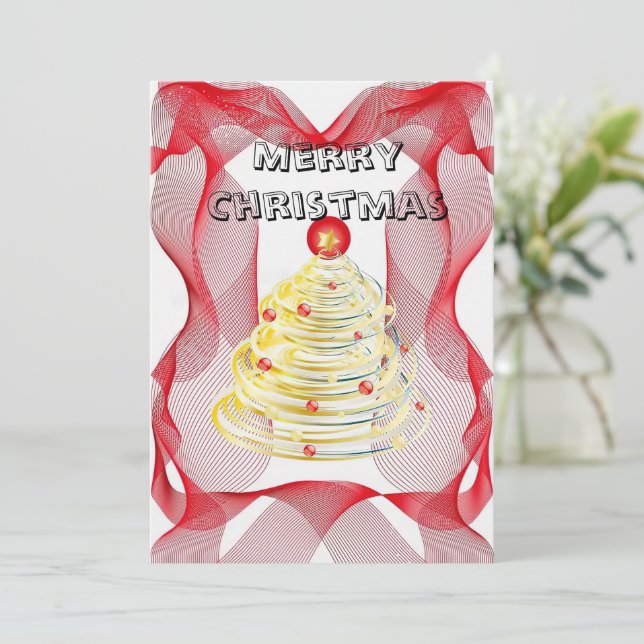 Red gauze halo Christmas tree Invitation (Standing Front)