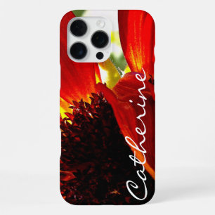 Red gebera daisy photo add your name script bold iPhone 16 pro max case