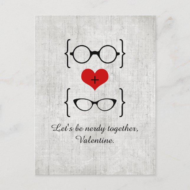 Red Geeky Glasses Valentine's Day Postcard (Front)
