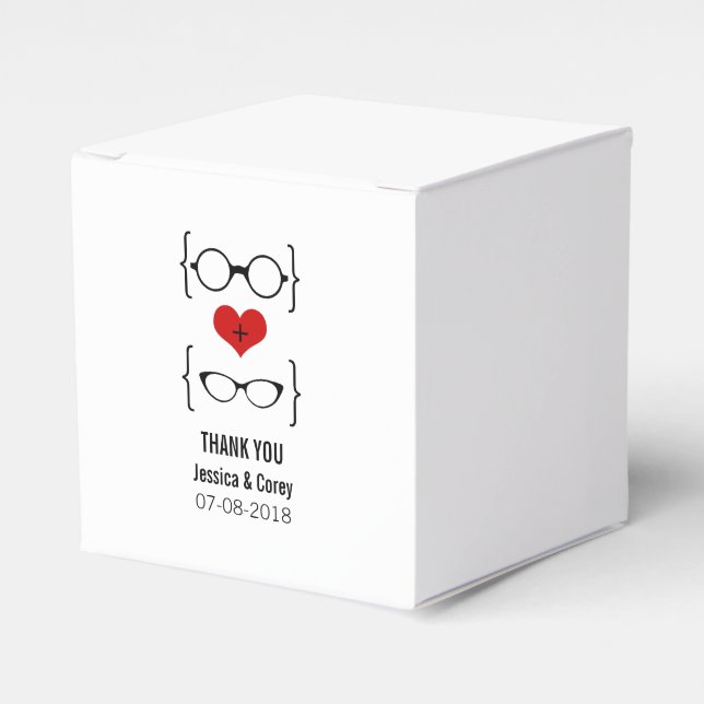 Red Geeky Glasses Wedding Favour Boxes (Front Side)