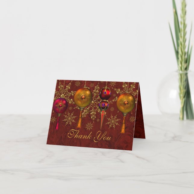 Red Gem Bauble Festive Christmas Thank You Card (Front)