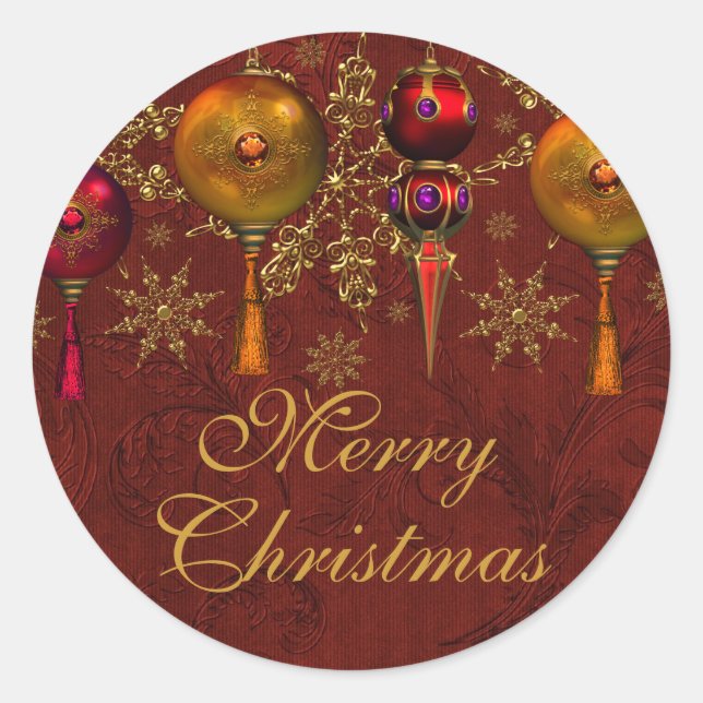 Red Gem Bauble Festive Merry Christmas Sticker (Front)