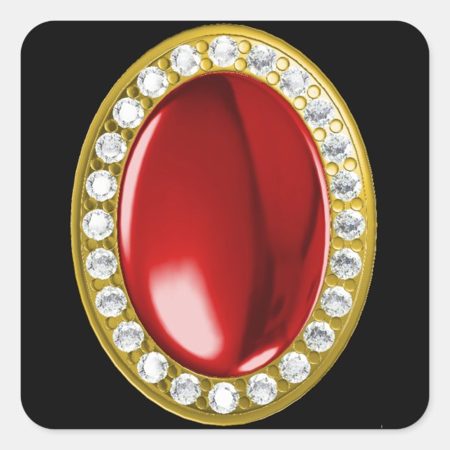Red gemstone with diamonds square sticker (Front)