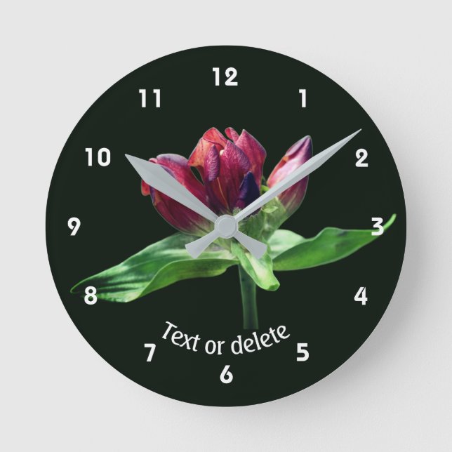Red Gentian Flower Personalised Round Clock (Front)