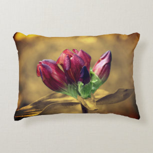 Red Gentian Flower Sepia Partial Colour Decorative Cushion