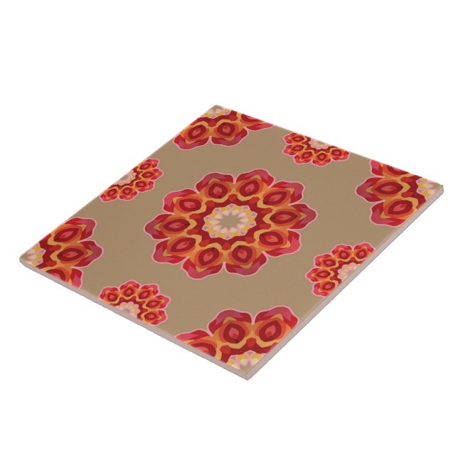 Red Geo Peony on Fawn Tile (Side)