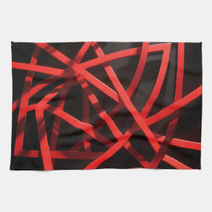 Red Geometric Abstract Chaos Tea Towel