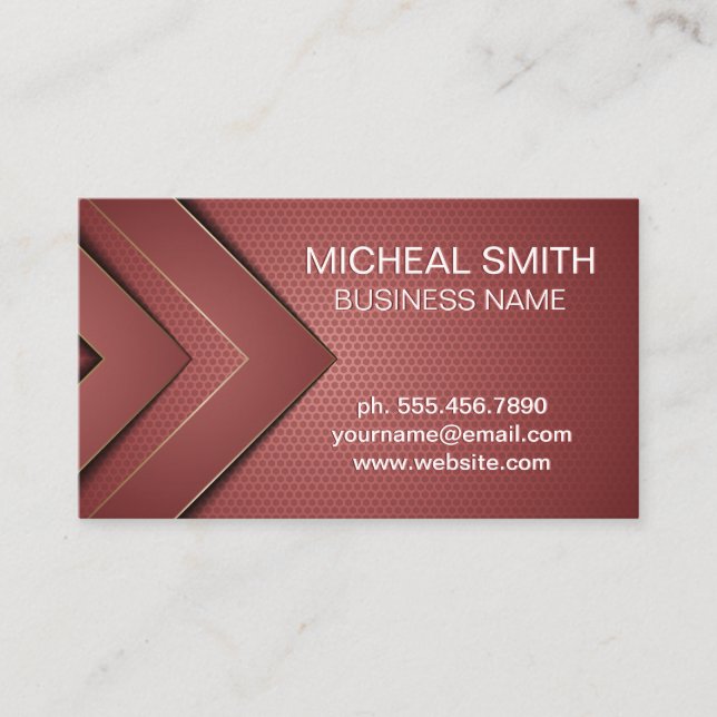 Red Geometric Arrows Business Card (Front)