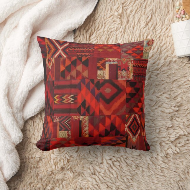 Red Geometric Bohemian Moroccan Style Cushion (Blanket)