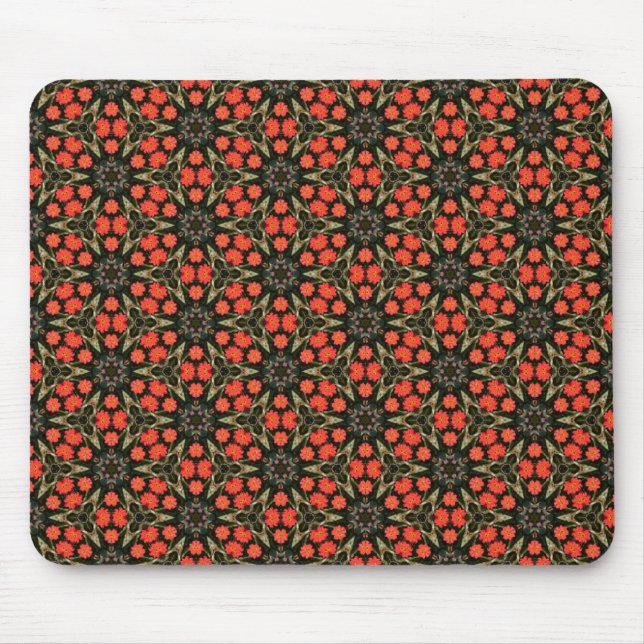 Red Geometric Floral Pattern Mouse Mat (Front)