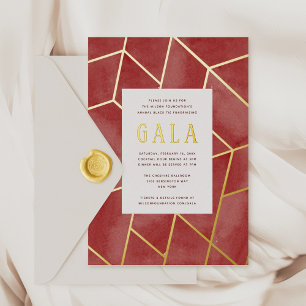Red Geometric Gala Gold Foil Invitation