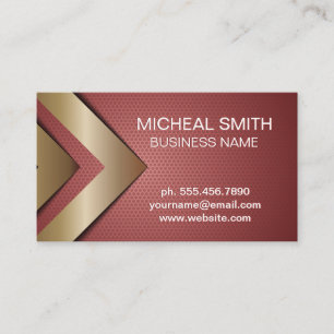 Red Geometric Gold Arrows Business Card