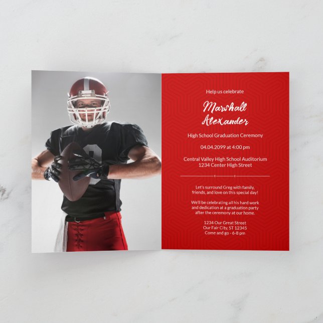 Red Geometric Graduation Photo  Invitation (Inside)