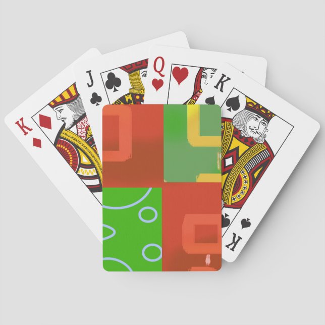 Red Geometric Green Loops Playing Cards (Back)