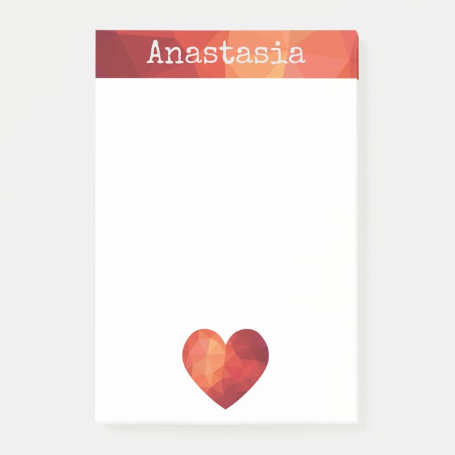 Red geometric heart and personalised name frame post-it notes (Front)