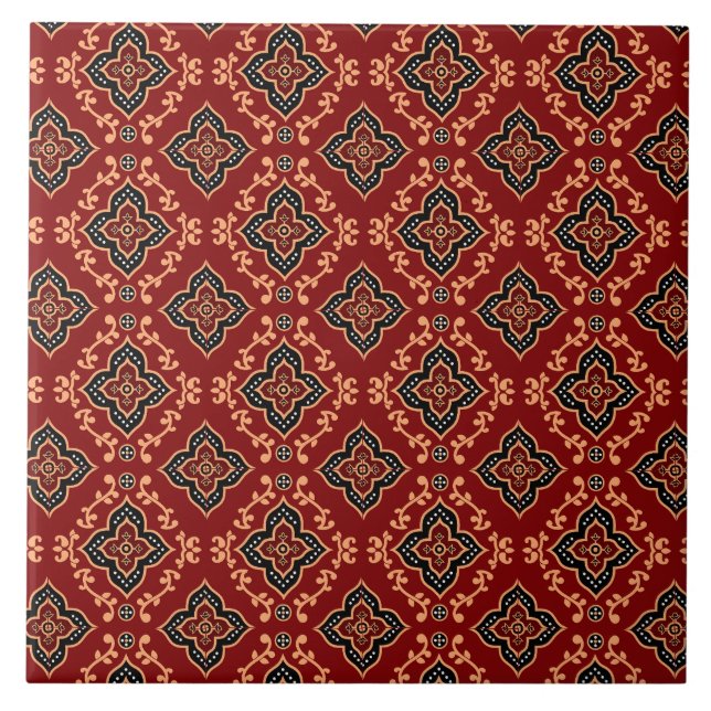 Red Geometric Indian Pattern Tile (Front)