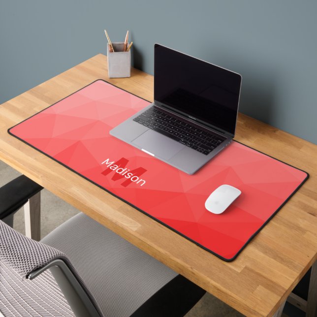 Red Geometric Mesh Pattern monogram Desk Mat (Office 2)