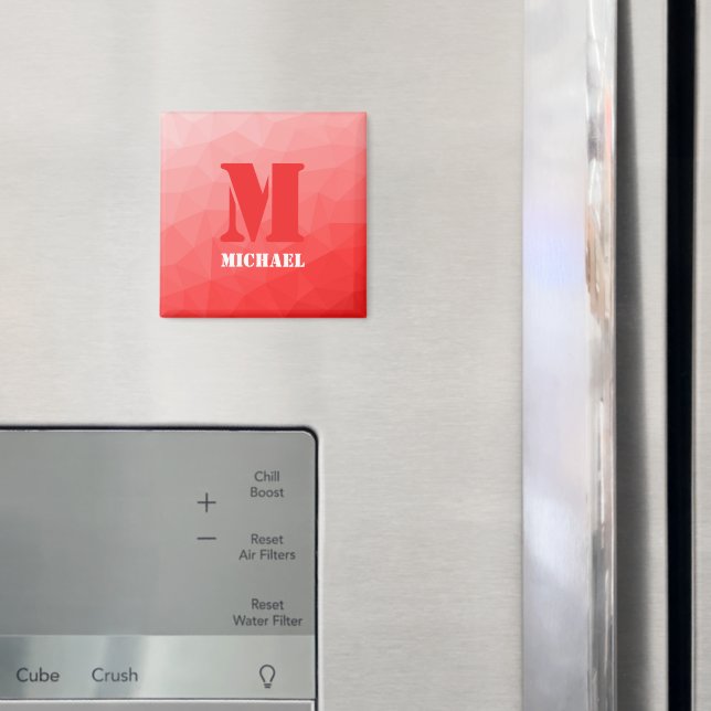 Red geometric mesh pattern Monogram Magnet (In Situ (Fridge))