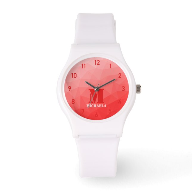 Red geometric mesh pattern Monogram Watch (Front)