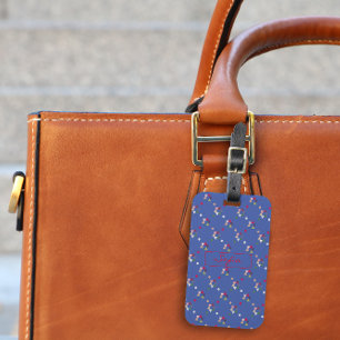 Red geometric minimalist blue pattern Luggage Tag