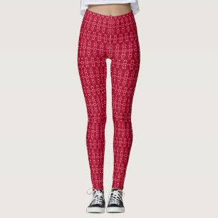 Red geometric ornament pattern retro leggings
