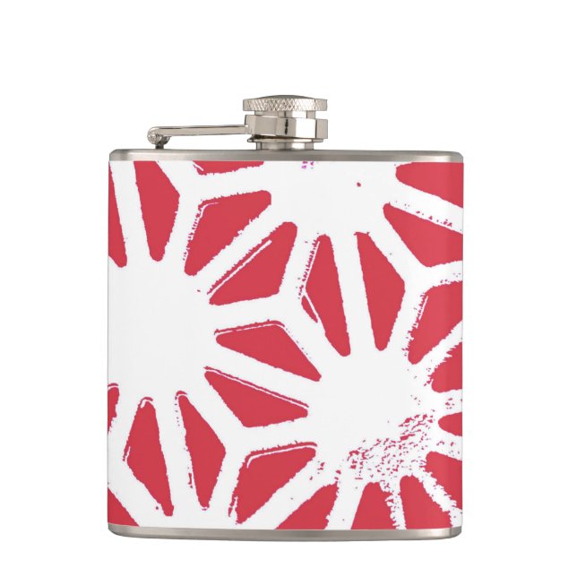 Red geometric pattern hip flask (Front)