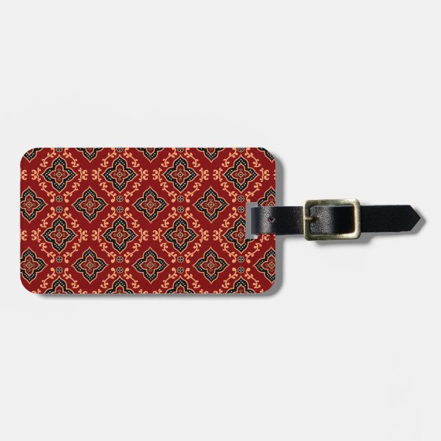 Red Geometric Pattern / Indian Print  Luggage Tag (Front Horizontal)