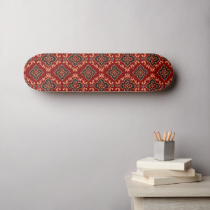 Red Geometric Pattern / Indian Print  Skateboard