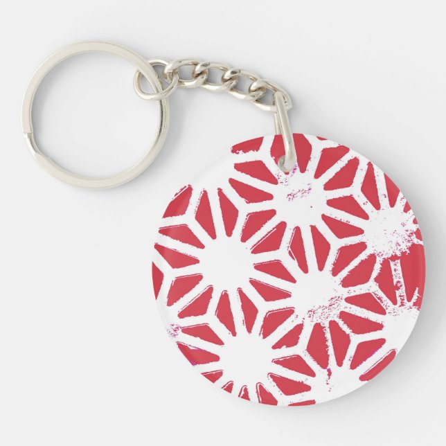 Red geometric pattern key ring (Front)