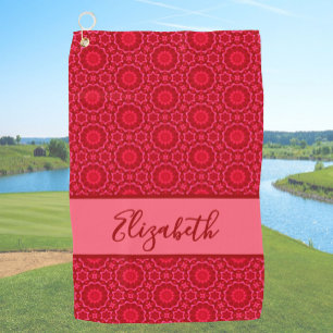 Red Geometric pattern with custom name ladies Golf Towel