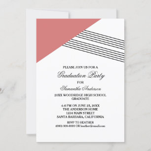 Red Geometric Stripe Graduation Party Invite