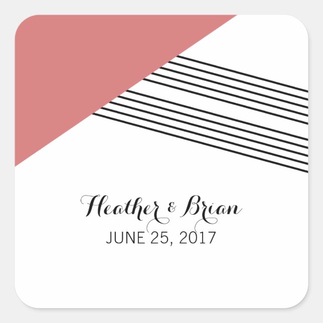 Red Geometric Stripe Wedding Stickers (Front)