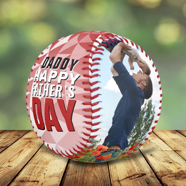 Red Geometrical Happy Father`s Day Photo Collage Baseball (Creator Uploaded)
