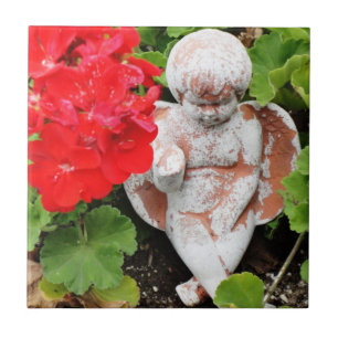 Red Geranium and Cherub Tile