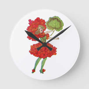 red geranium flower fairy clock