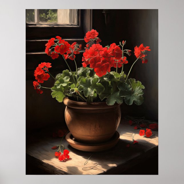 Red Geranium Flowers Art Print Poster (Front)