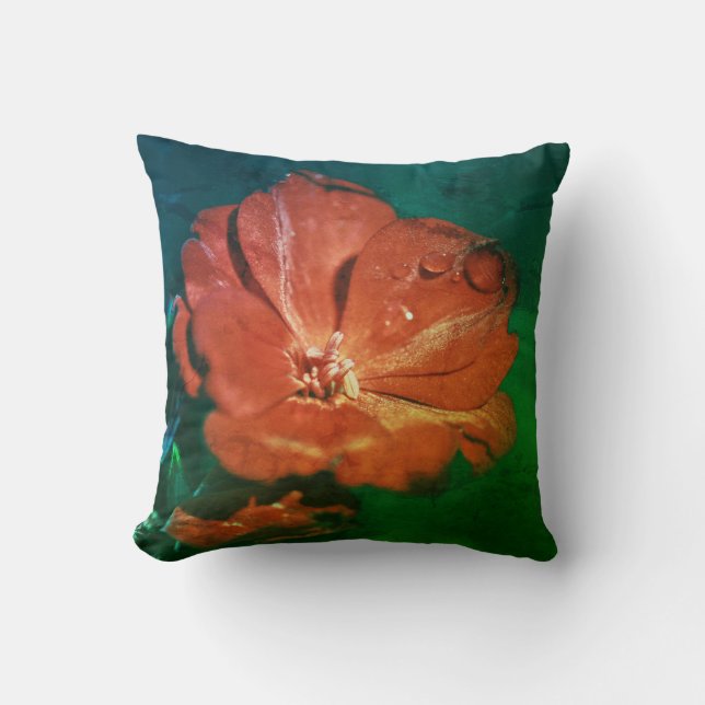 Red Geranium Pelargonium Flower Cushion Pillow (Front)