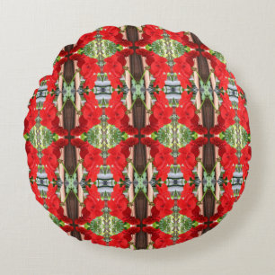Red Geranium Stripes Round Cushion