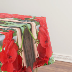 Red Geranium Stripes Tablecloth